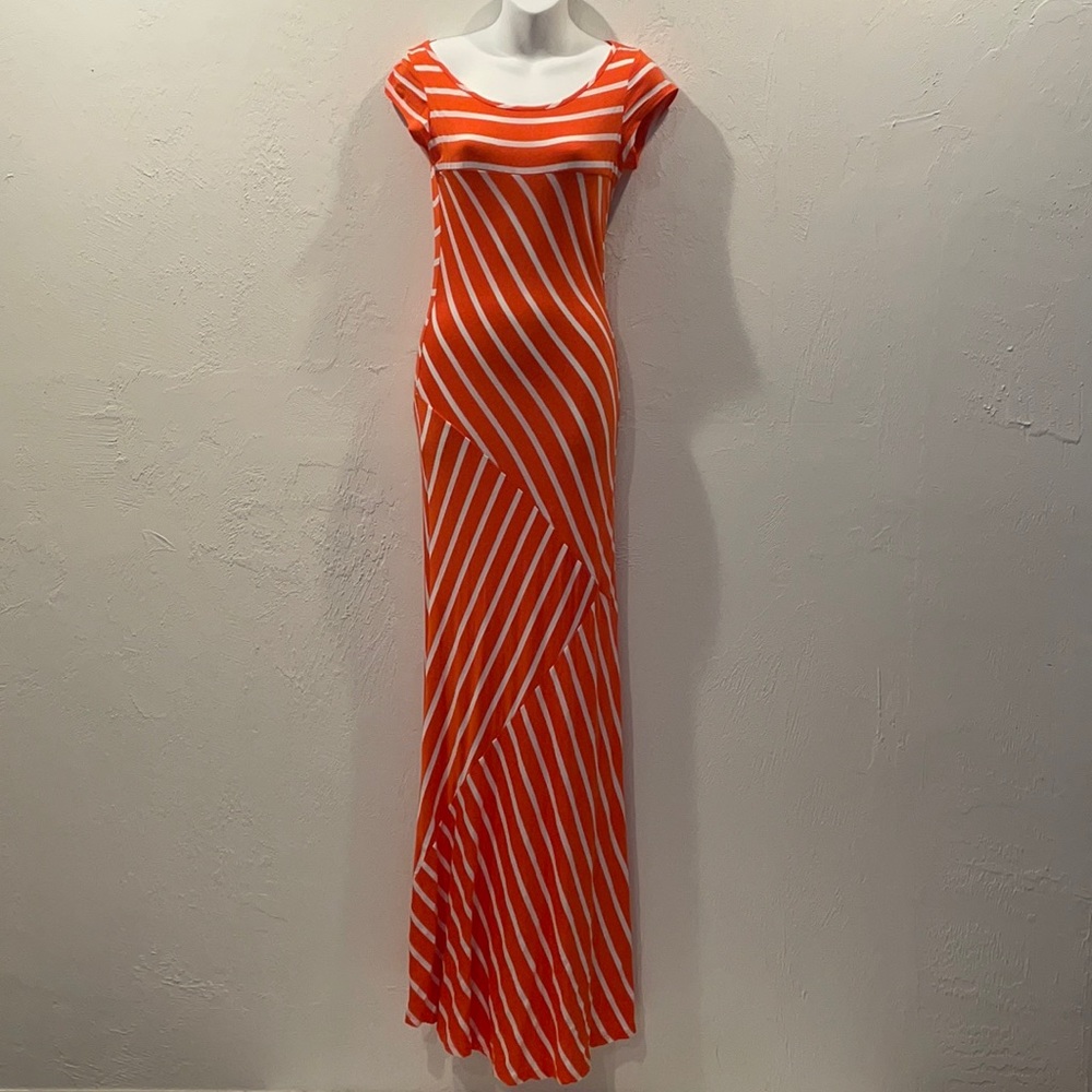 Long Flattering Horizontal & Vertical Orange Dress